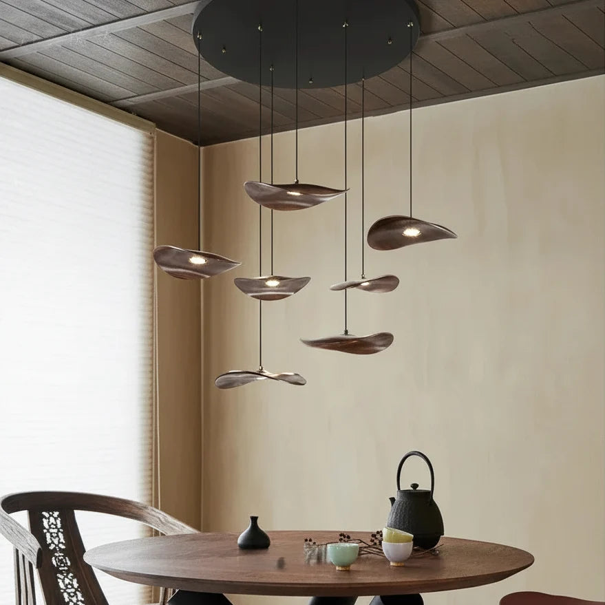 Multi-head Walnut Chandelier