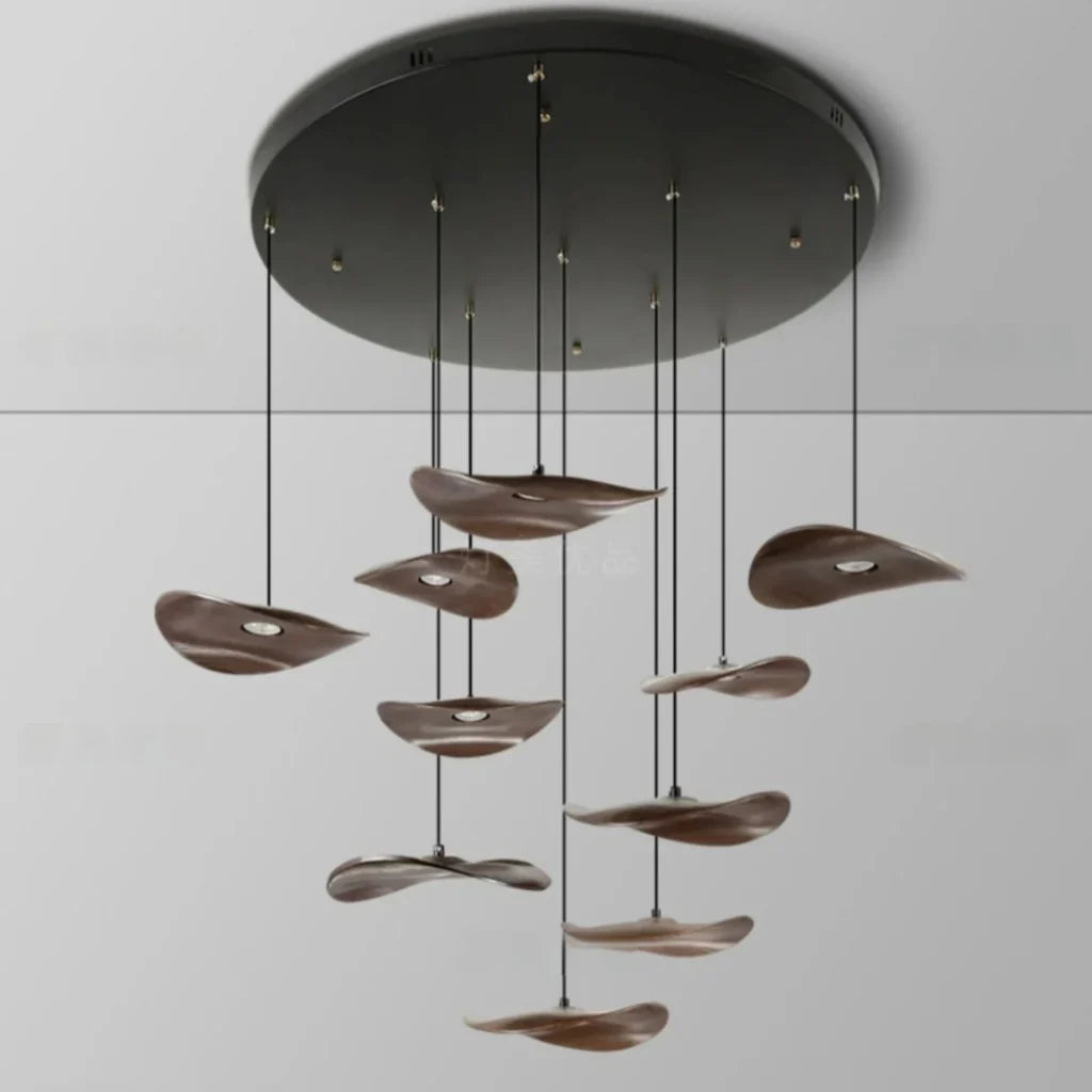Multi-head Walnut Chandelier