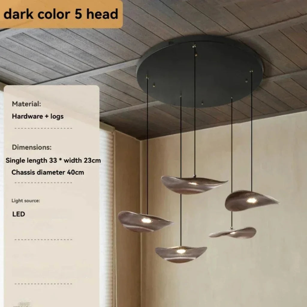 Multi-head Walnut Chandelier