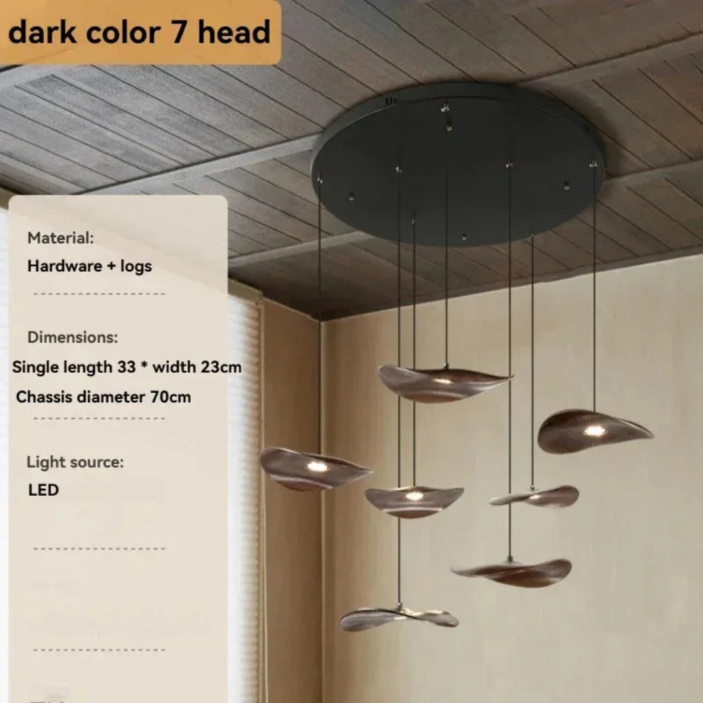 Multi-head Walnut Chandelier