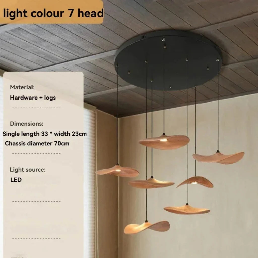 Multi-head Walnut Chandelier