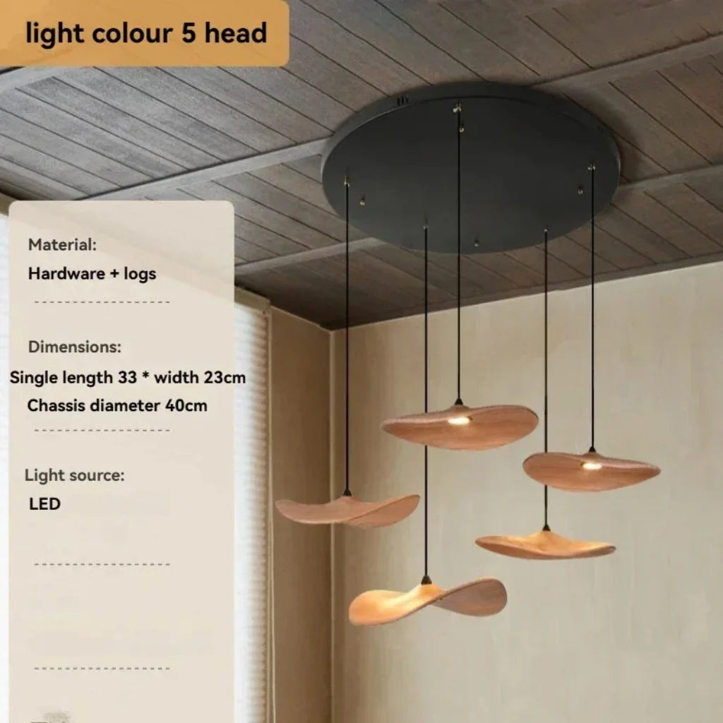 Multi-head Walnut Chandelier