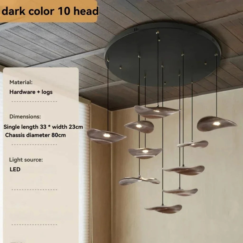 Multi-head Walnut Chandelier
