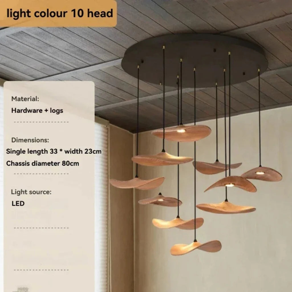 Multi-head Walnut Chandelier
