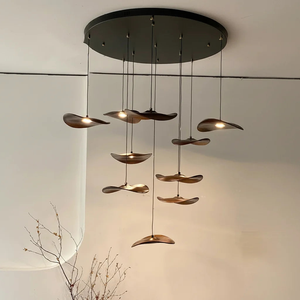 Multi-head Walnut Chandelier