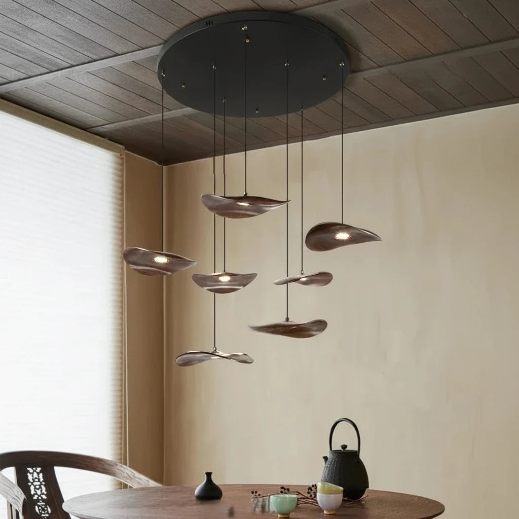 Multi-head Walnut Chandelier