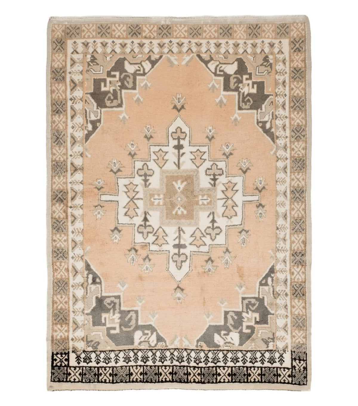 Antique Moroccan Rug 5x7 Tribal Carpet, Hand-Knotted Soft Wool Pile, 5 x 7 Area Rug, Berber Rug, Geometric Open Field Medallion, Pink Ivory