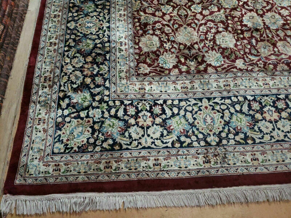 Persian Rug 9x12, Floral Allover, Very Fine, Handmade, Room Sized Oriental Carpet, Sino Persian, Maroon and Navy Blue