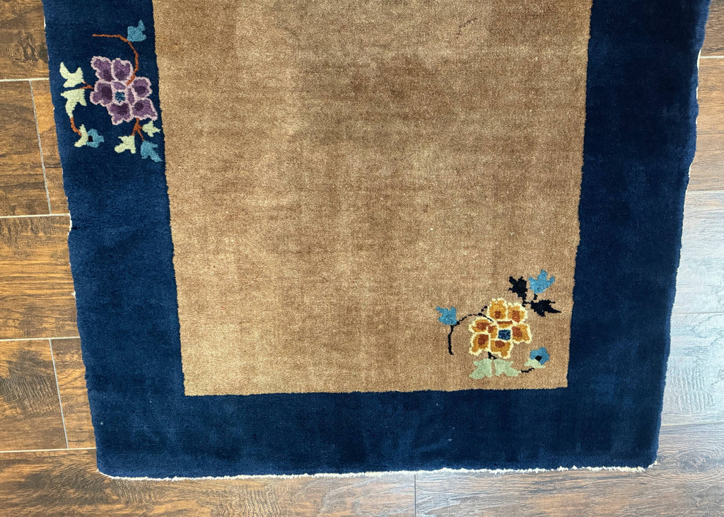 Chinese Rug 3x5, Antique Peking Art Deco Carpet, Simple Design