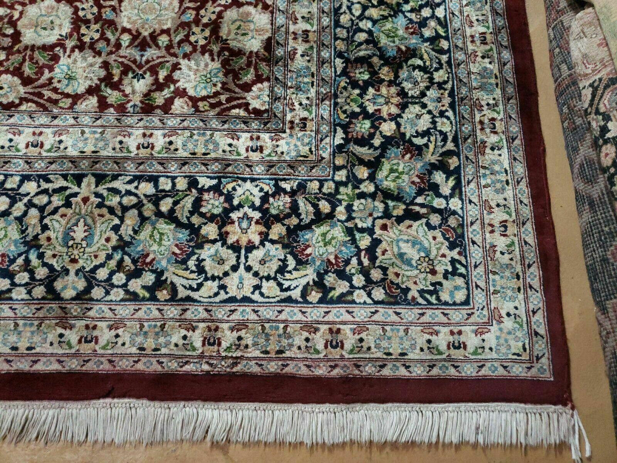 Persian Rug 9x12, Floral Allover, Very Fine, Handmade, Room Sized Oriental Carpet, Sino Persian, Maroon and Navy Blue
