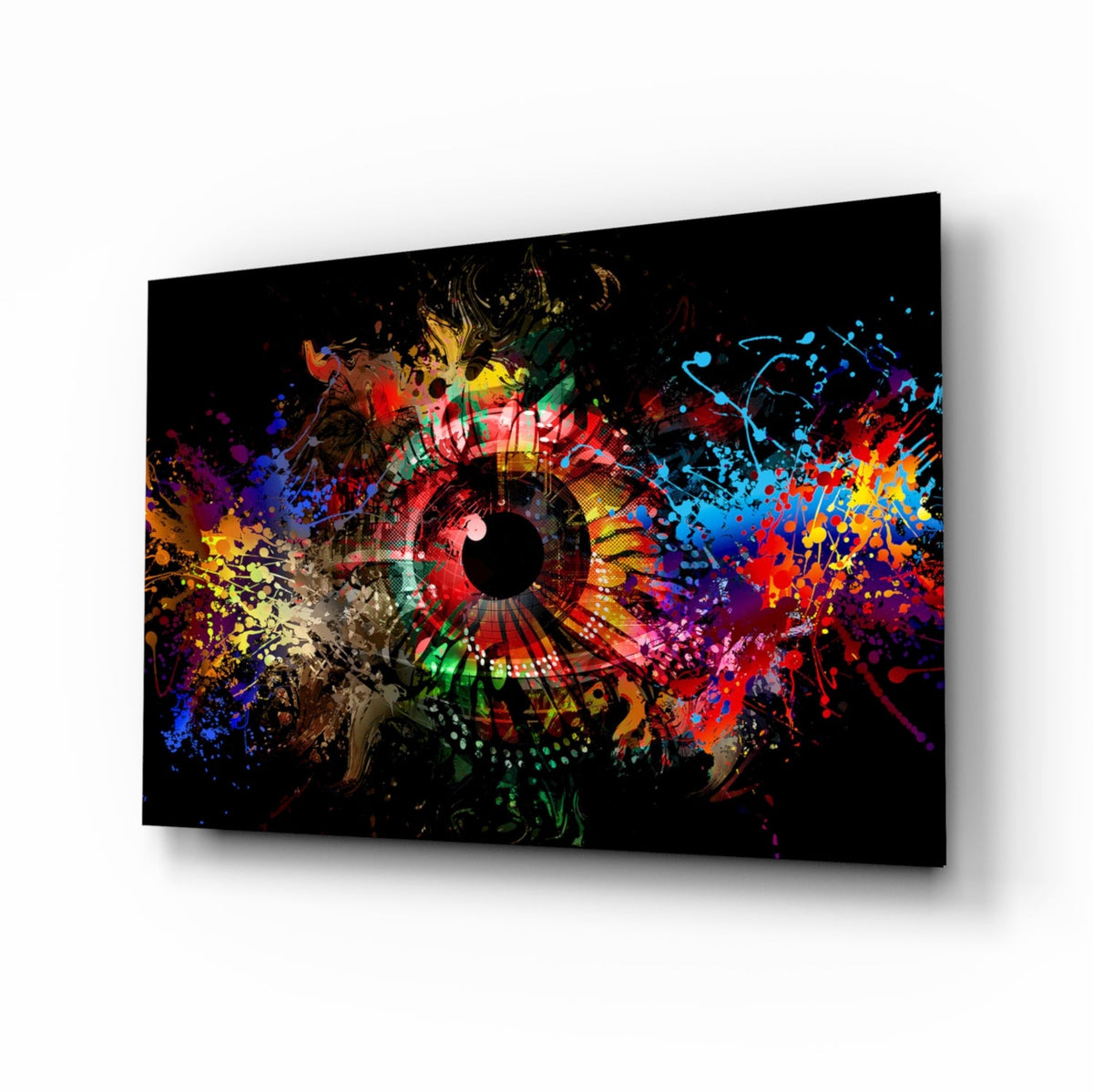 Splatter Paint Eye Explosion Glass Wall Art